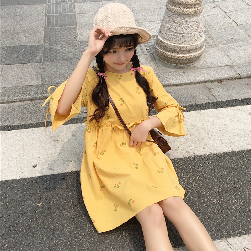 váy ulzzang đầm babydoll hoa váy nữ đẹp bbd trắng vàng hồng kiểu Hàn Quốc dáng rộng