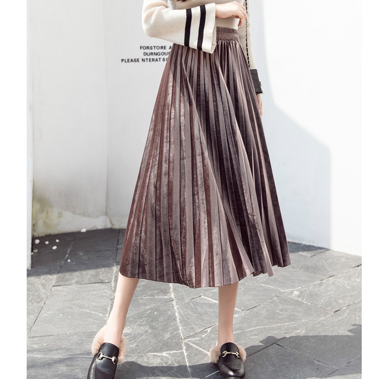 Chân váy nhung dáng dài lưng cao thời trang thu đông cho phái nữ | BigBuy360 - bigbuy360.vn