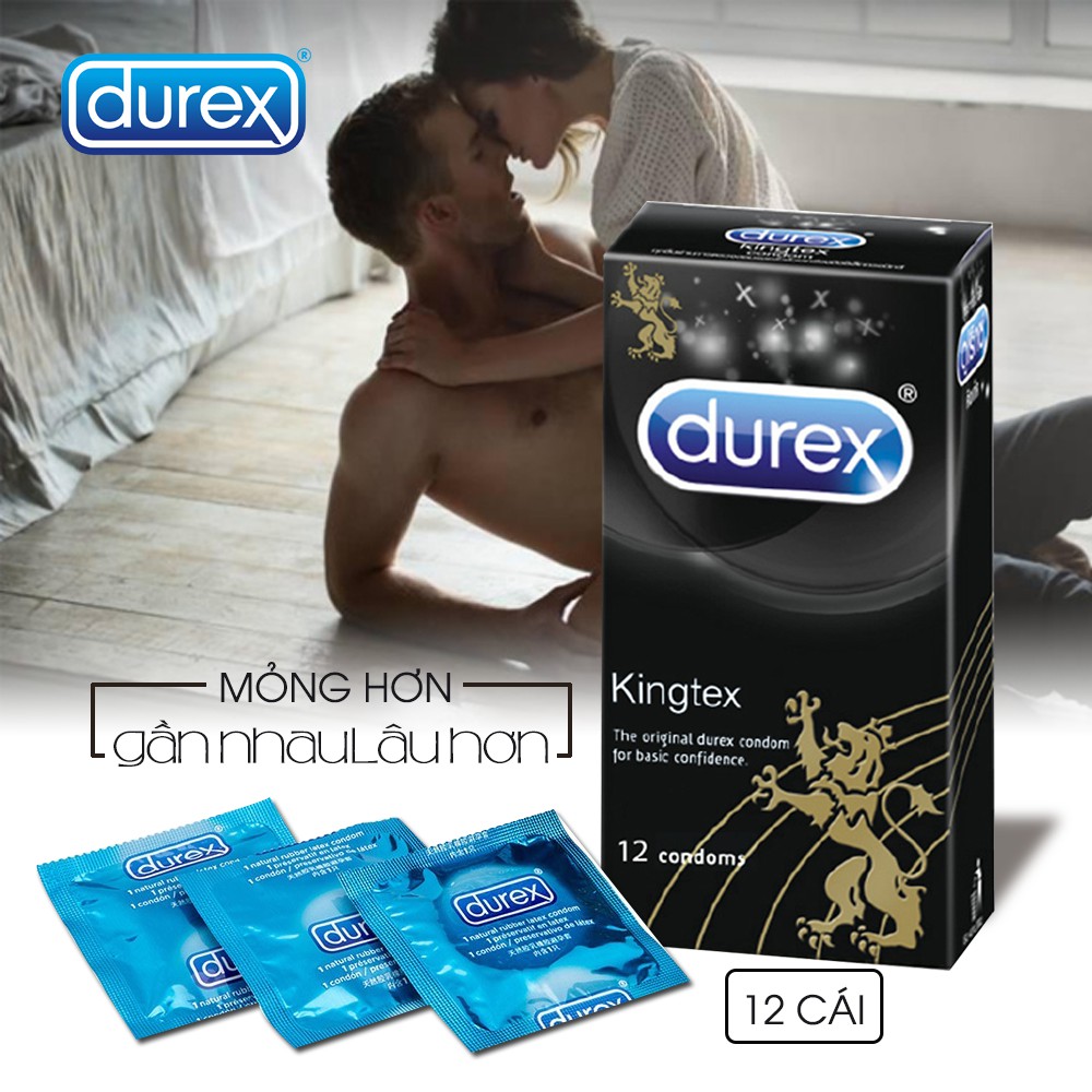 [Hàng Chính Hãng] Bcs Durex Kingtex Size 49 - 52mm (Hộp 12 cái), Bao Cao Su Ôm Sát Kéo Dài Thời Gian Yêu, Cảm Giác Thật.