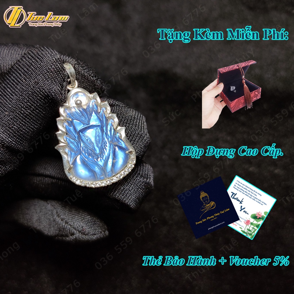 Mặt dây chuyền hồ ly chúa moonstone bọc bạc màu trắng ánh xanh hợp mệnh trợ duyên - Tuệ Lâm