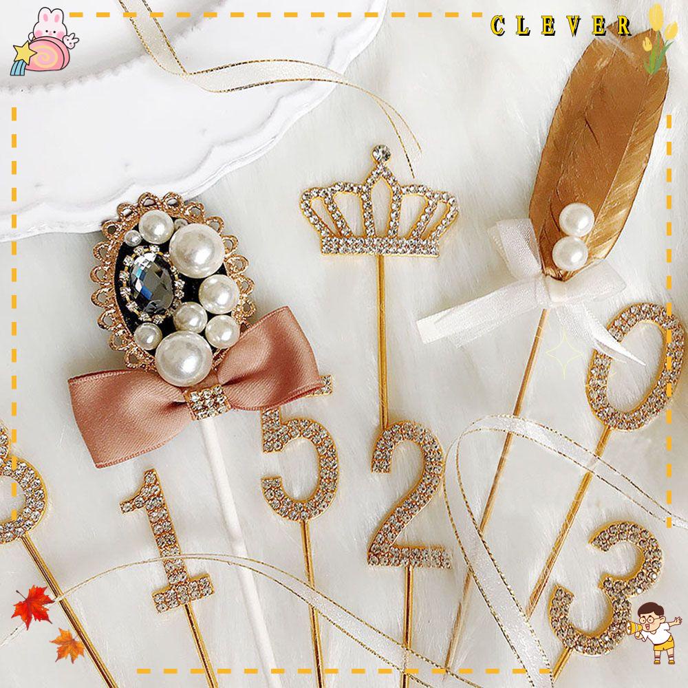 Clever Cake Topper Number&quot;0-9&quot; Gold Diamond-studded Cupcake Dessert Anniversary Birthday Wedding Supplies