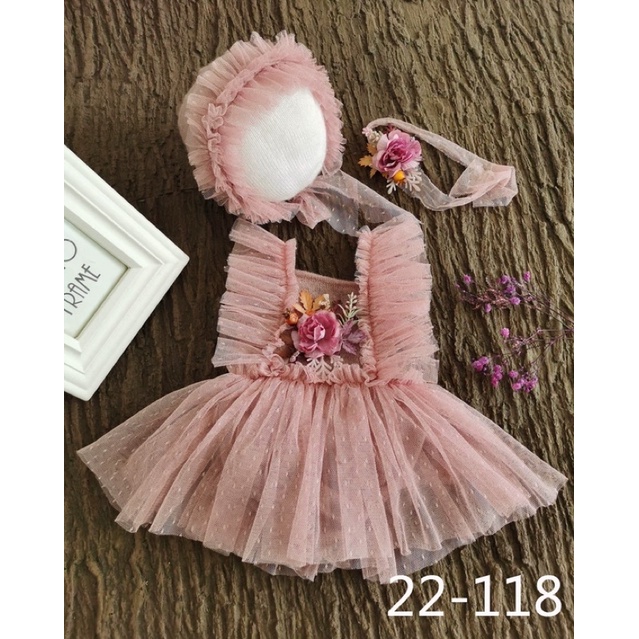 Váy lưới ren kèm băng đô chụp ảnh cho bé gái sơ sinh phụ kiện chụp ảnh cho bé 0-3 tháng