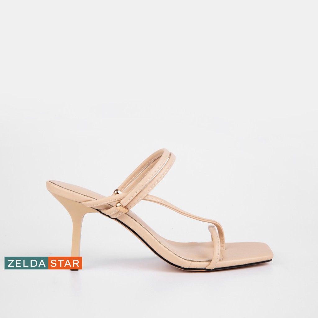 Giày Sandal Zelda Star mũi vuông gót 7cm phối dây chéo - SN011820