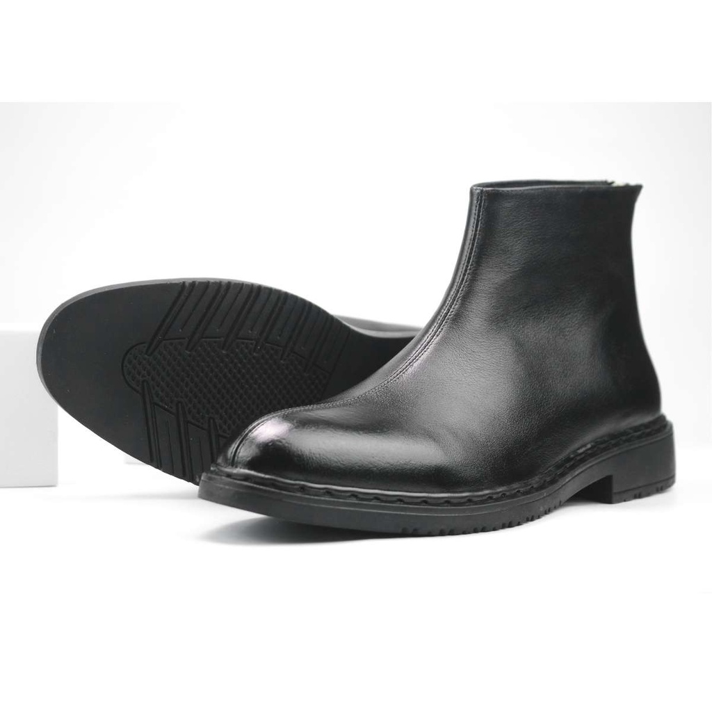 Giày Chelsea Zip Boots Black da bò