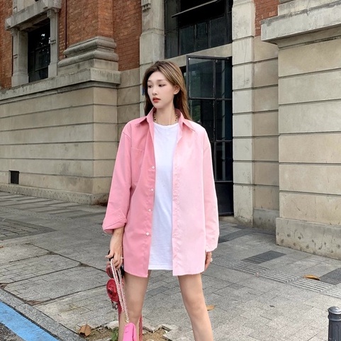 Áo Sơ Mi Chống Nắng Tay Dài Dáng Rộng Phong Cách Preppy Dễ Phối Đồ
