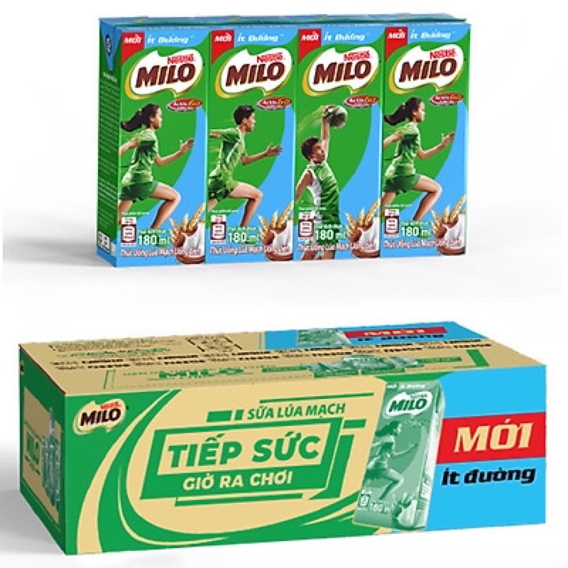 (Hàng sẵn) Thùng 48 hộp Sữa milo có / ít đường 180ml - Date luôn mới