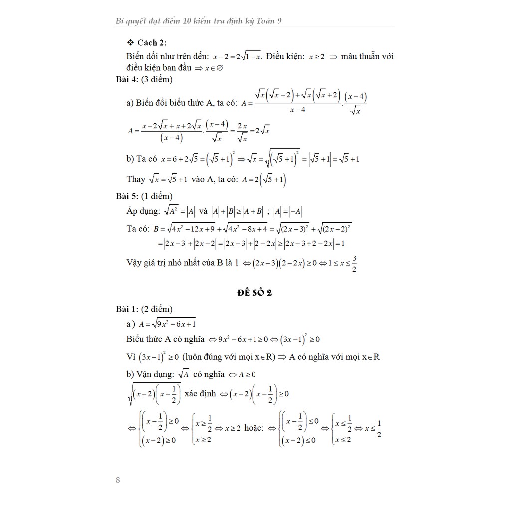 Sách - Bí Quyết Đạt Điểm 10 Kiểm Tra Định Kỳ Toán 9