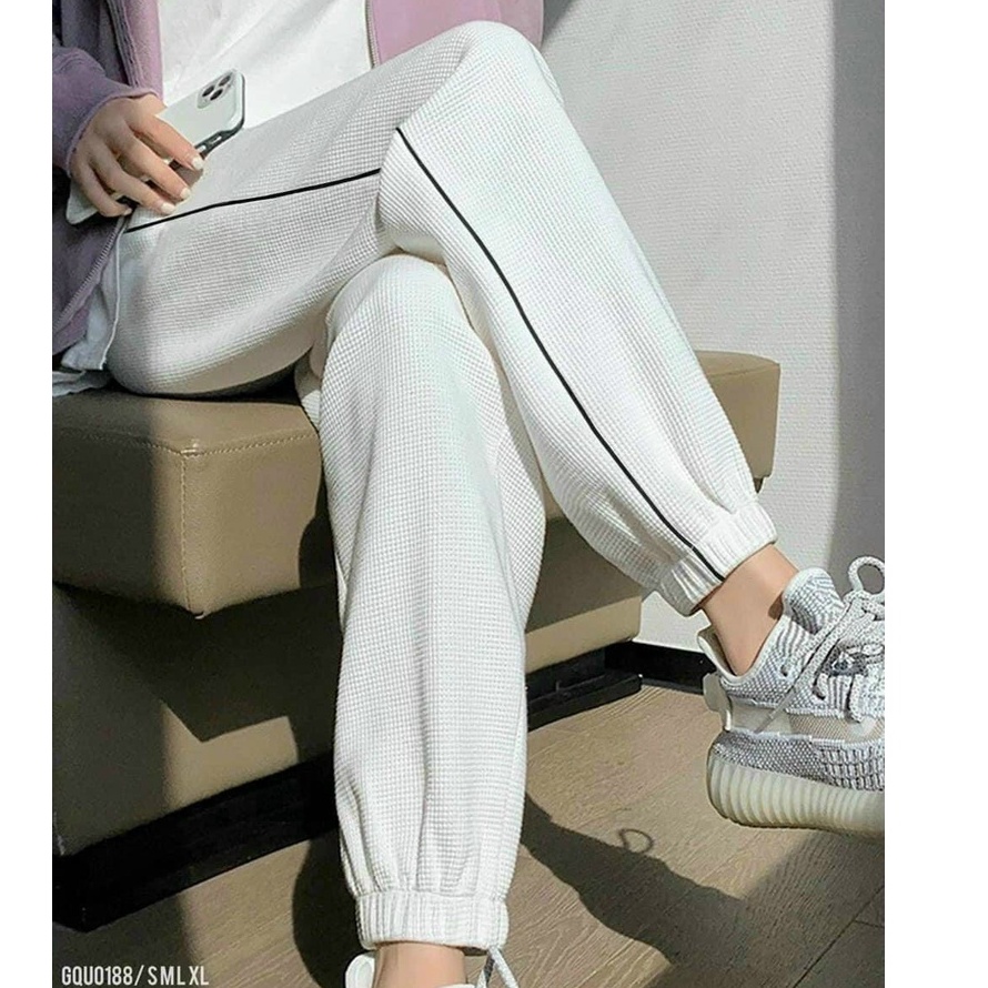 Quần Jogger Nữ viền sọc bo gấu vải tổ ong m606