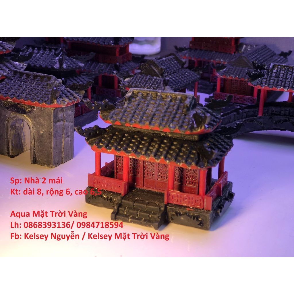 Nhà mini 2 mái - phụ kiện trang trí bể cá, tiểu cảnh, sân vườn, hòn non bộ