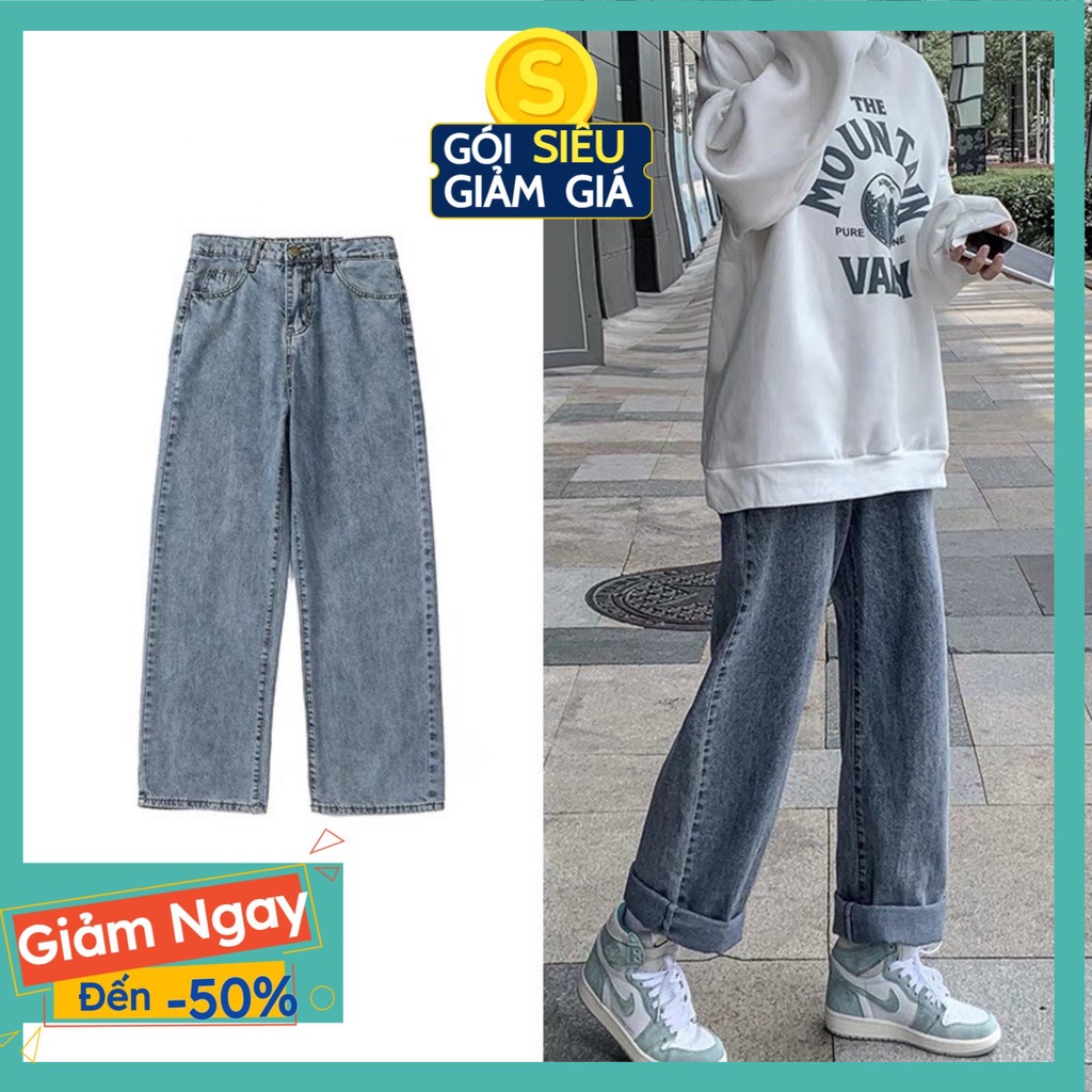 Quần jean nữ ống rộng chất đẹp QD99 Skygenz, quần bò dáng xuông cạp cao ulzzang hot trend