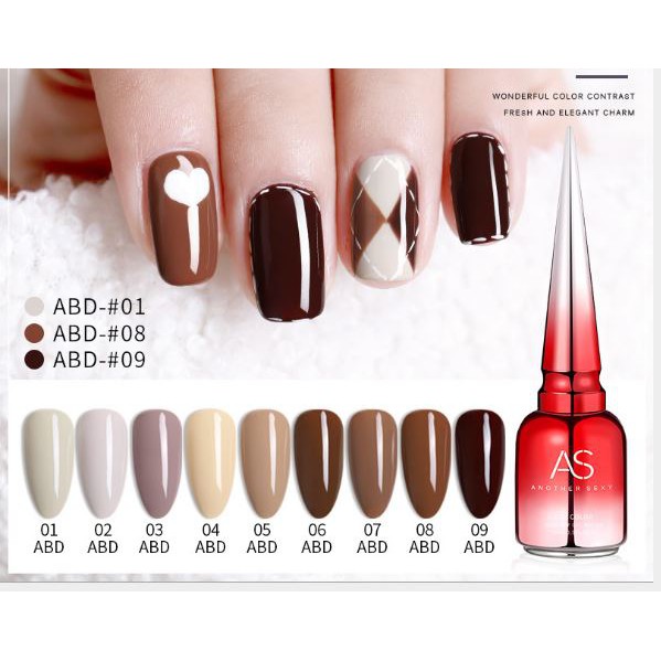 Sơn gel AS MỚI mã ABD, ASH, AMJ 9 chai 15ml đỏ nhọn siêu HOT, HS vàng siêu xịn