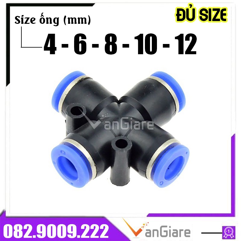 Nối chữ thập chia 4 ngã khí nén PZA ống 4mm 6mm 8mm 10mm 12mm