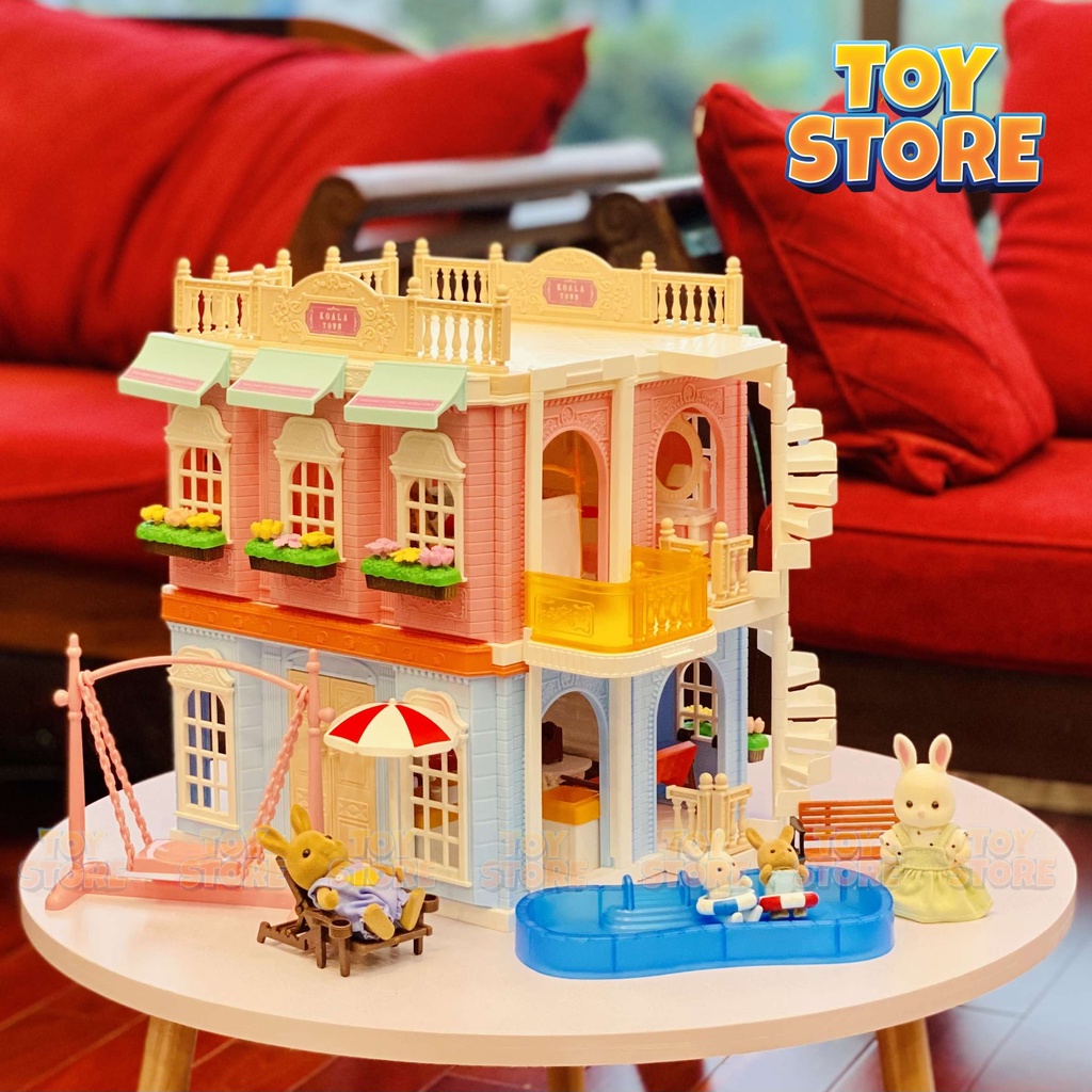 Bộ đồ chơi mô hình nhà búp bê thỏ villa toystore FUDAER đồ chơi ghép hình nhà cho bé