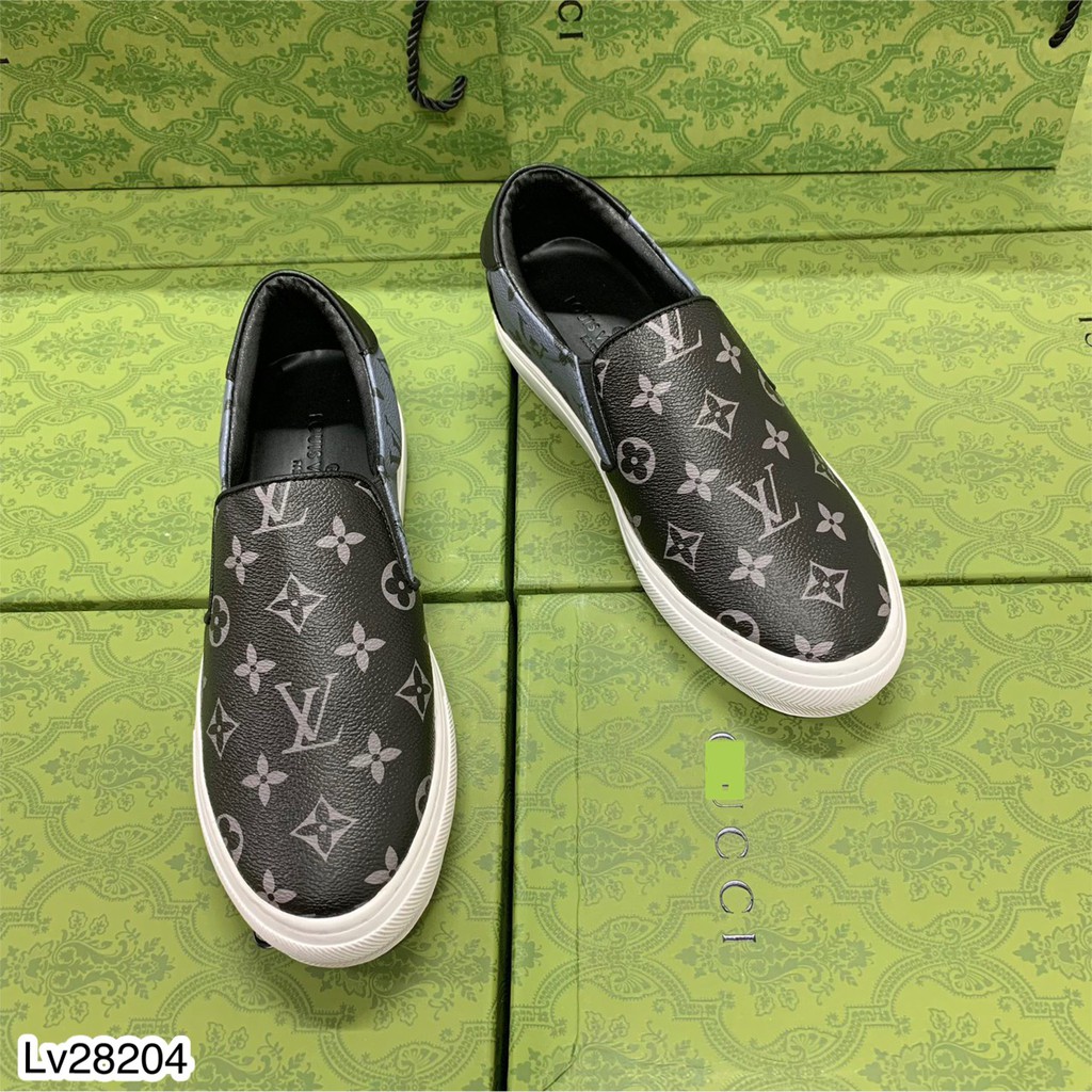 Giày lười nam Lv đế cao su đúc cao cấp_ giày slip-on in chữ Lv chất da pu siêu hot