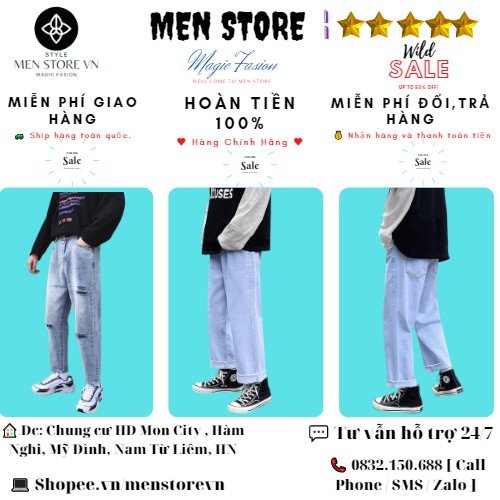 Quần baggy nam from ống rộng,quần bò nam rách gối phong cách hàn quốc vải mịn chất cooton siêu xịn