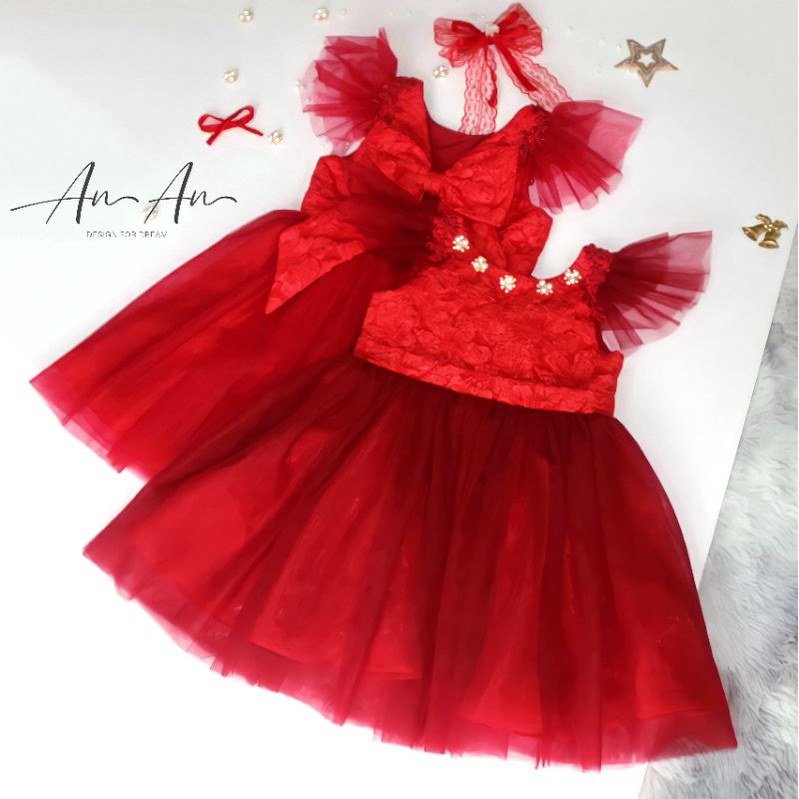 Đầm đỏ noel cho bé , đầm công chúa , dạ hội cánh tiên