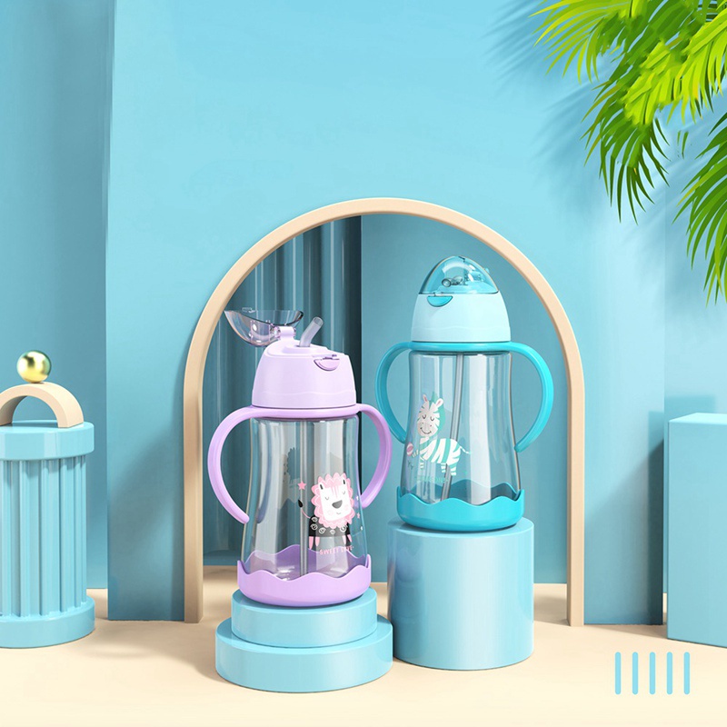 Bình uống nước cho bé dung tích 400ml có ống hút và tay cầm dễ thương tùy chọn màu sắc
