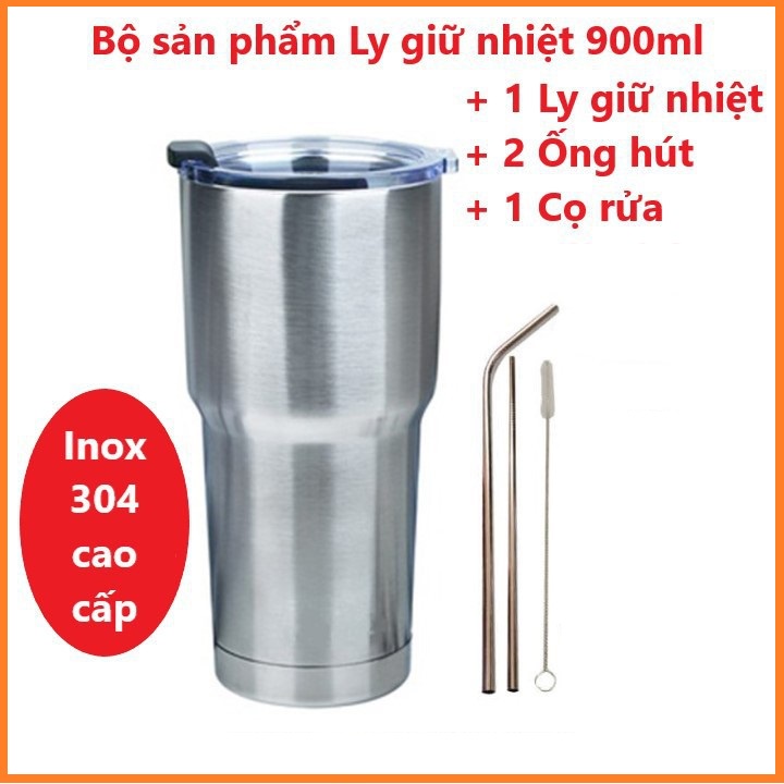Ly giữ nhiệt Thái Lan 900ml đã kèm Ống hút bình cốc cách nhiệt inox cao cấp