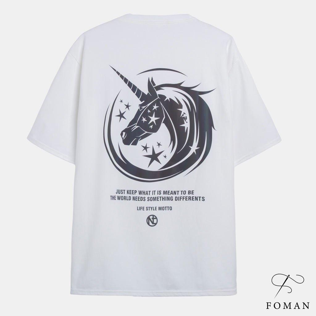 Áo thun tay lỡ FOMAN cao cấp Unisex nam nữ Cotton oversize form rộng thoải mái thoáng mát REFLECTIVE UNICORN