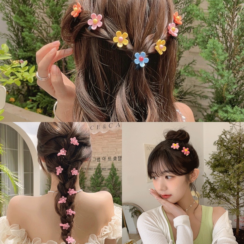 Set 10 Kẹp Tóc Nhựa Acrylic Hình Hoa/Trái Cây Hoạt Hình Dễ Thương