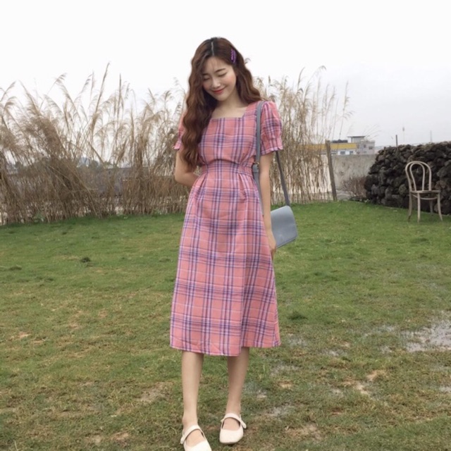 [Mã WAADD giảm 20k đơn 99k] ĐẦM CARO VINTAGE CỔ U | BigBuy360 - bigbuy360.vn