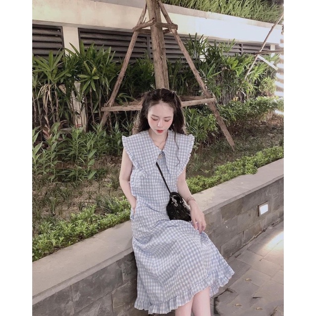 Váy xuông kẻ cổ lá