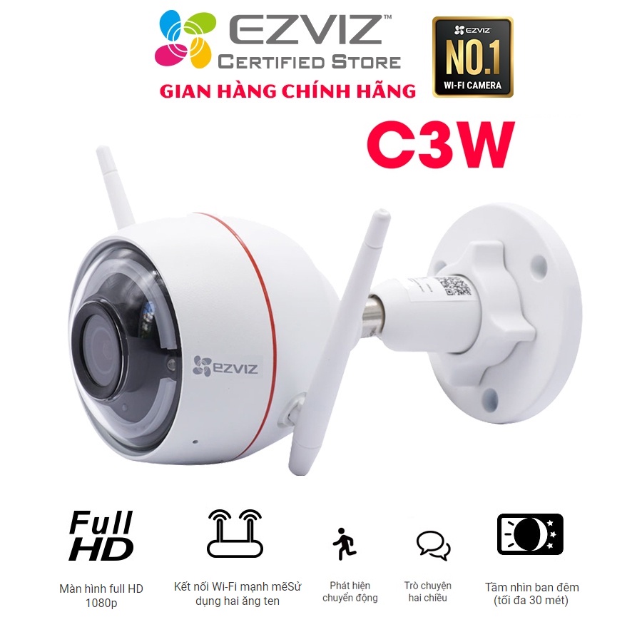 Camera EZVIZ C3W 2MP Full HD 1080P, tích hợp đèn còi báo động, âm thanh 2 chiều, camera ngoài trời chính hãng