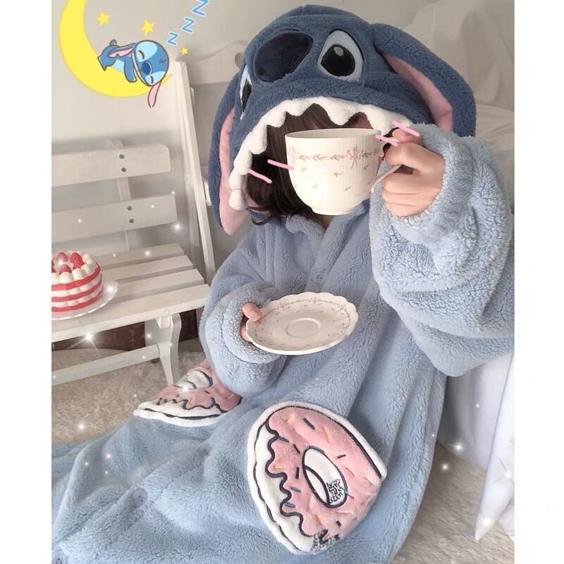 ❤️❤️ Bộ Đồ Ngủ Lông Cừu San Hô Dày Dáng Dài In Hoạt Hình Stitch Dễ Thương Thời Trang Mùa Đông Cho Nam Và Nữ