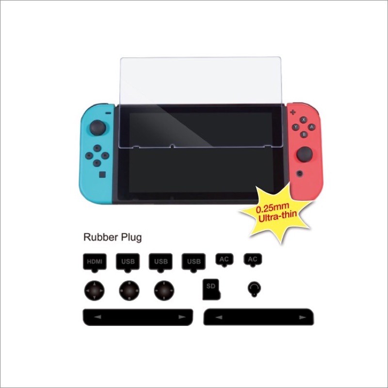 Combo miếng dán cường lực + núm bọc analog + chắn bụi thương hiệu DOBE cho máy game Nintendo Switch v1/v2 (TNS-862)