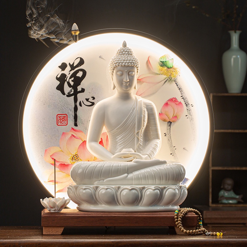 Bộ tiểu cảnh Thích Ca Mâu Ni tọa đài sen gốm Đức Hóa cao cấp  - tượng Thích Ca Trì Bình - Tự Thanh