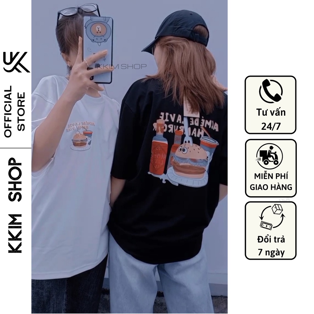 Áo Thun Tay Lỡ ADLV Humburger, Form rộng oversize, áo phông unisex, chất liệu Cotton - KKIM Shop