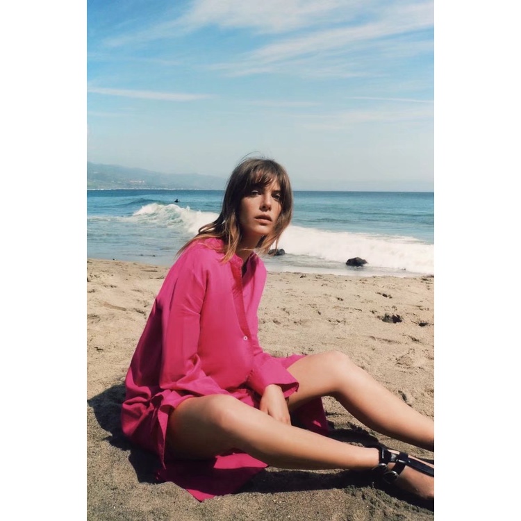 Zara Morocco full tag - Đầm Zara hồng trơn DT9DGG50N10