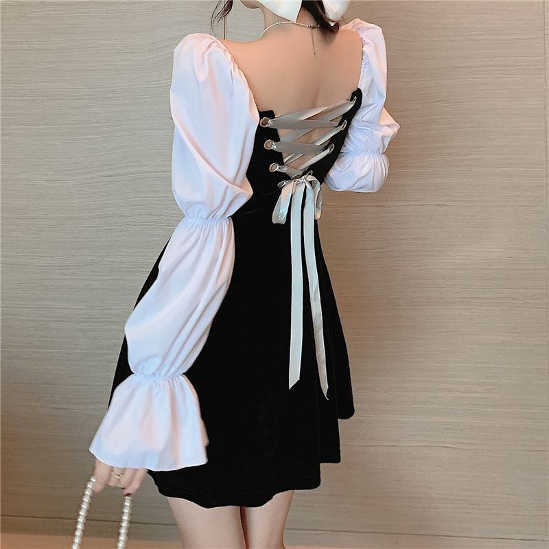 (order) Đầm nhung đan dây lưng mặc được 2 kiểu cực xinh - Quảng Châu