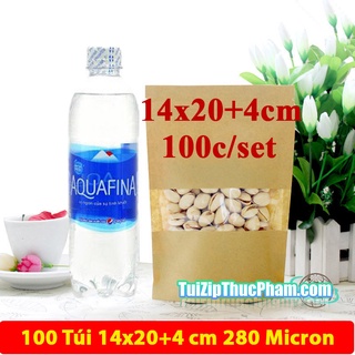 100 cái túi zip giấy kraft vàng size 14x20 cm cửa sổ tràn viền đựng 200g bột mịn, phủ CPP chống nước đựng thực phẩm