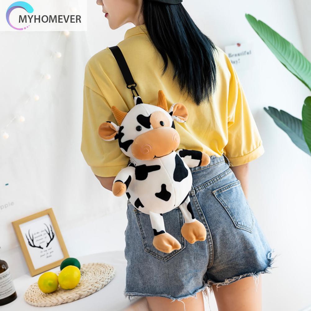 Túi đeo chéo bằng nhung dạng nhỏ họa tiết bò sữa đáng yêu cho nữ