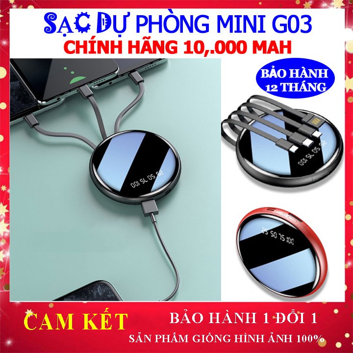 [Bán Chạy-Freeship] Sạc dự phòng G03 chính hãng 10000 mah kèm 4 cáp sạt đa năng xạc pin mini SD Design bảo hành 12 tháng