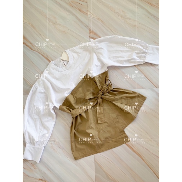 ÁO KIỂU PHỐI KAKI THẮT NƠ KOREA STYLE