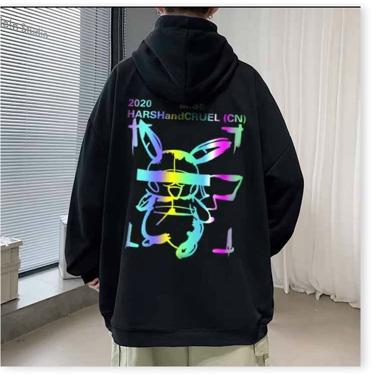 Áo khoác hoodie nam nữ  phối chữ cùng họa tiết pikachu phản quang siêu đẹp form rộng thoáng mát hot | BigBuy360 - bigbuy360.vn
