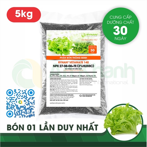 Phân bón RYNAN® VETAMATE 140 NPK 27-08-08+TE - Dùng cho rau ăn lá Bao 05kg