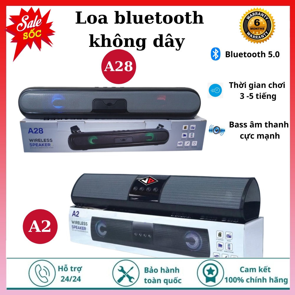 Loa Bluetooth A2,A28 Dáng Dài - Công Nghệ Bluetooth 5.0 Bass Khỏe, Hỗ Trợ Thẻ Nhớ, Âm Thanh Đỉnh, Đài FM-Bảo hành 1 năm