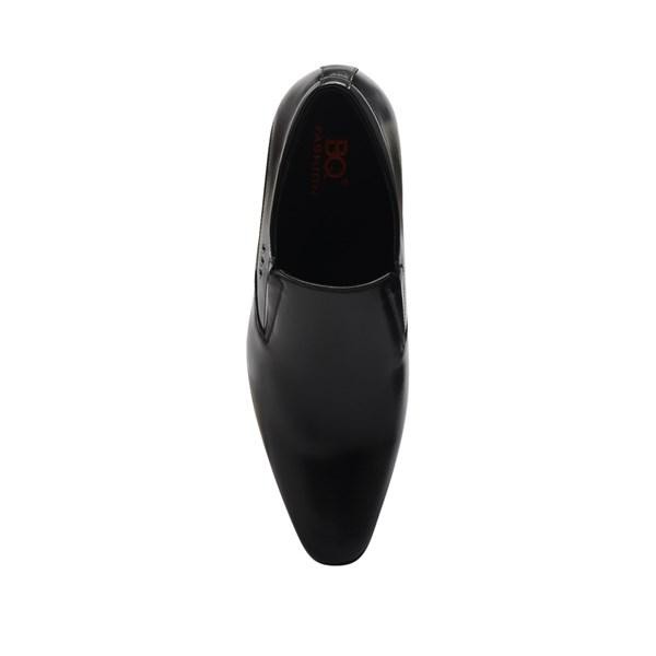 Giày tây BQ nam trơn mũi nhọn trang trí 3 khóa tròn bên hông màu đen, đế 3cm GT 36967