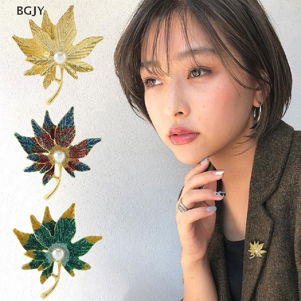 Ghim Cài Áo Hình Lá Phong Đính Ngọc Trai Nhân Tạo Nhiều Màu Thời Trang Mới