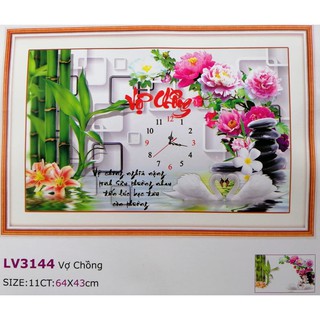 Tranh thêu chữ thập đồng hồ Vợ chồng LV3144