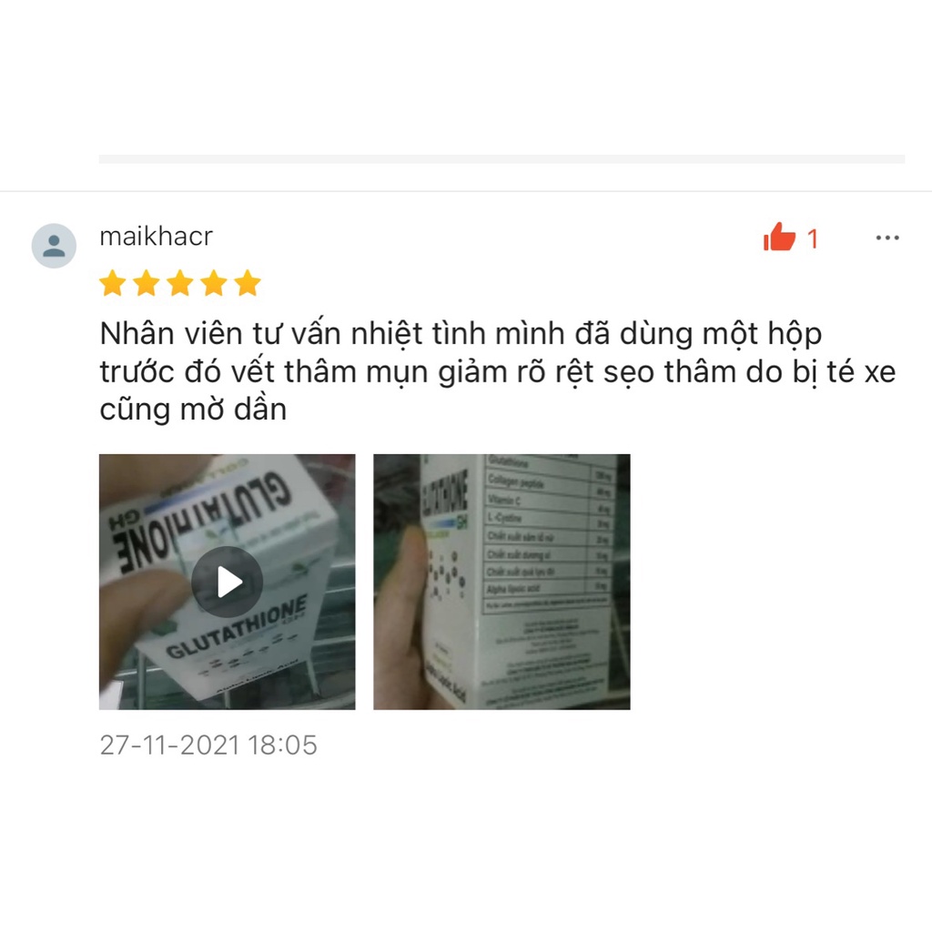 Viên uống trắng da Glutathione Collagen hộp 60 viên ngăn ngừa lão hóa, thu nhỏ lỗ chân lông