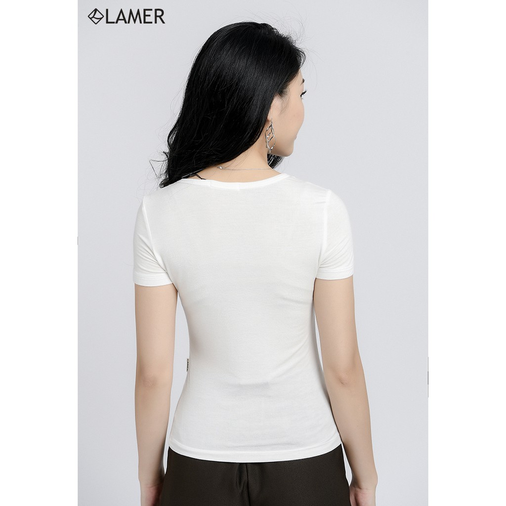 Áo phông nữ cổ tròn LAMER L61S19H014 (Trắng/Hồng be)