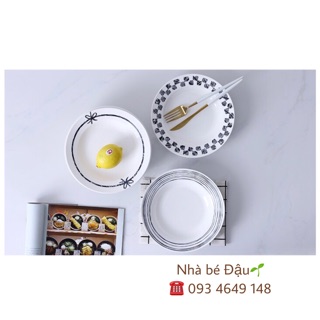 ĐĨA TRÒN SÂU LÒNG đen trắng SIZE 22cm