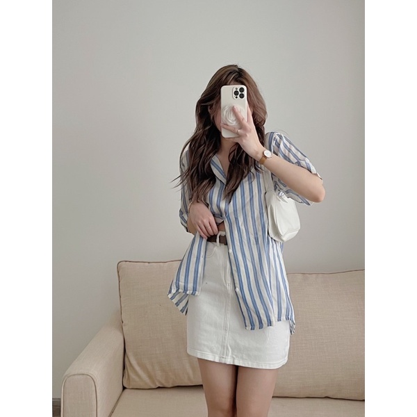 Áo sơ mi cổ vest kẻ sọc 2 màu