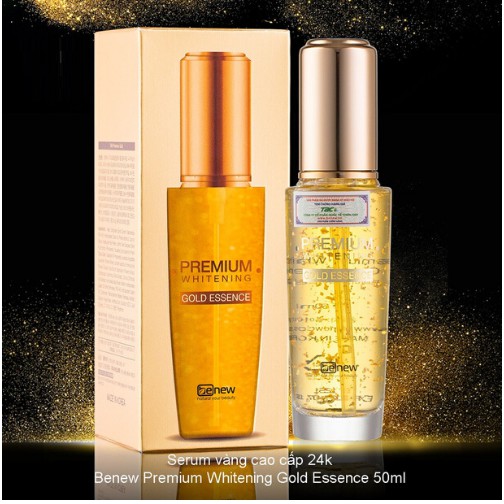 Serum tinh chất vàng 24K xóa mờ thâm xạm tàn nhang Benew Gold Essence Hàn 50ml/Hộp Và 1 gói tẩy da chết Beauskin 3ml/gói