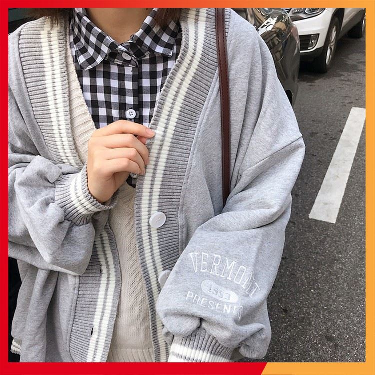 [ Rẻ Vô Địch ] Áo Khoác CARDIGAN VERMONT Xám THÊU TAY UNISEX [Kèm Hình Thật] thời trang kb