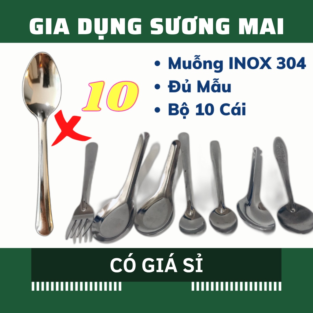 Set 10 Muỗng Thìa Nĩa INOX 304 ăn cơm Muỗng Canh, Phở, cà phê Inox